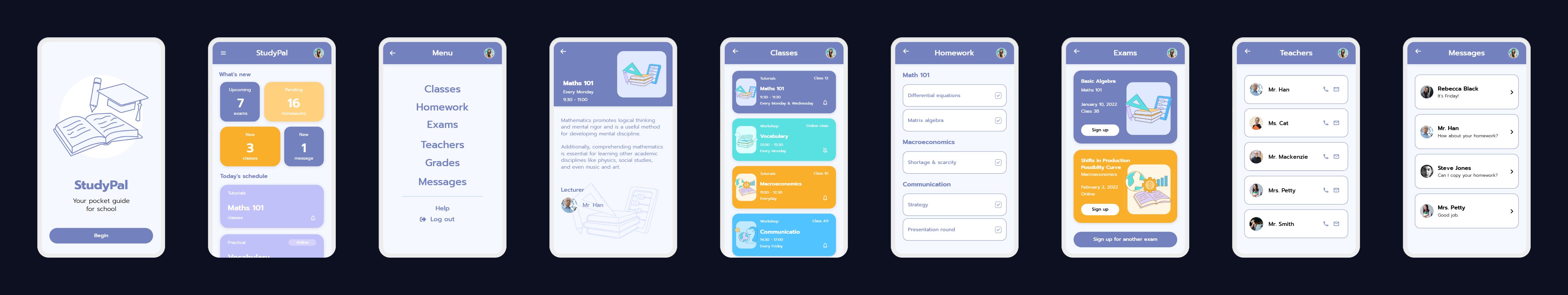Study App — 9 app screens