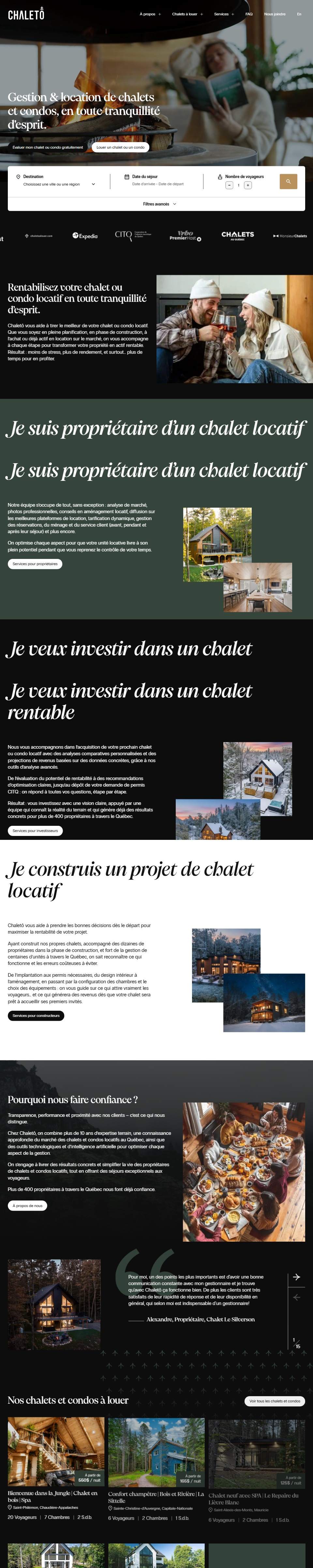 Chaleto — Chalet Rental & Management — full page preview