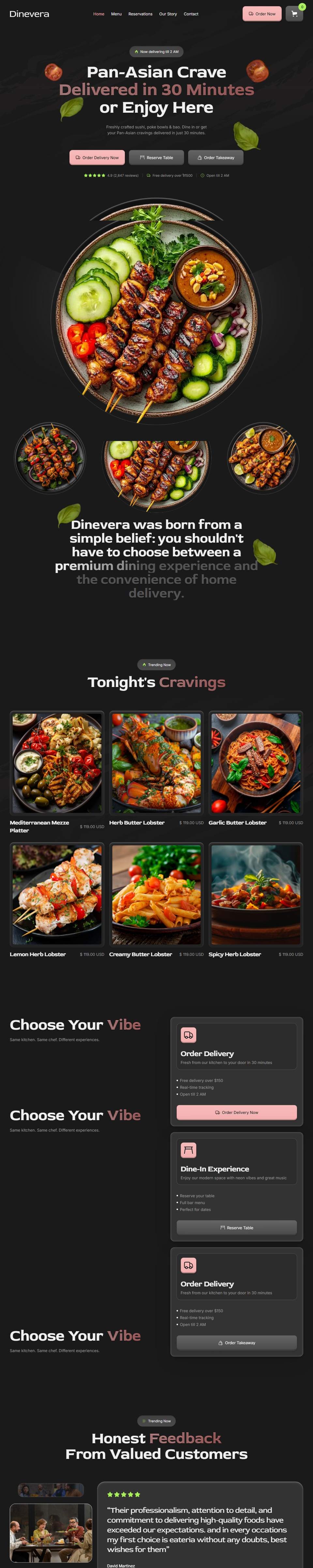 Dine Vera — Restaurant & Bookings — full page preview