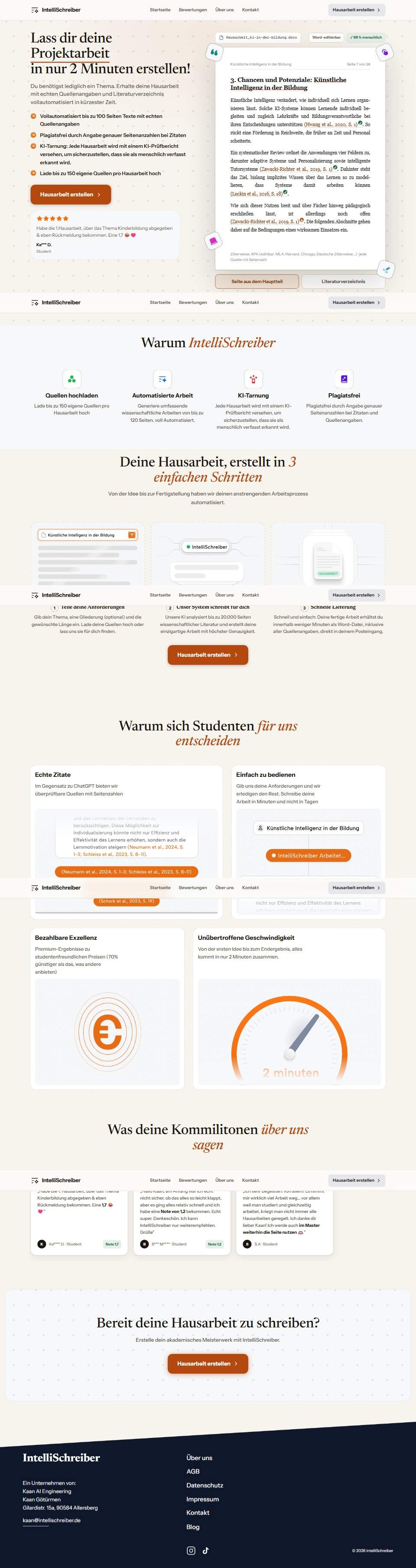 IntelliSchreiber — AI Academic Writing Platform — full page preview