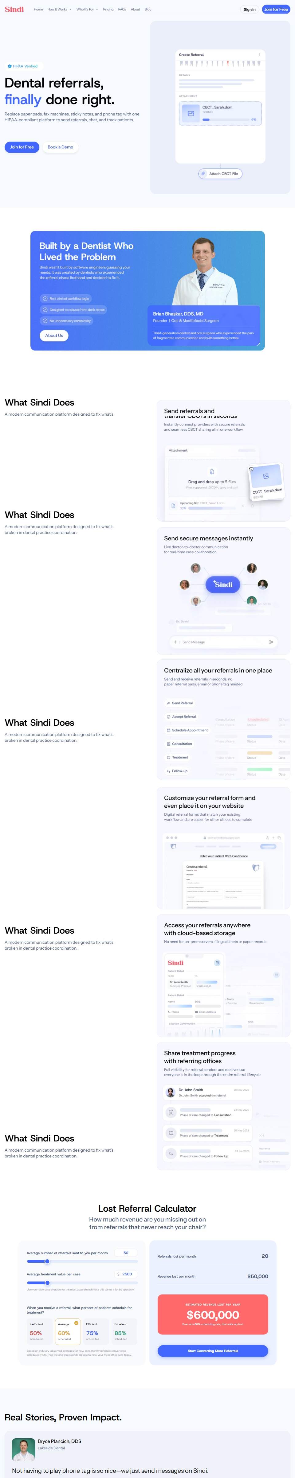 Sindi — Dental Referral Platform — full page preview