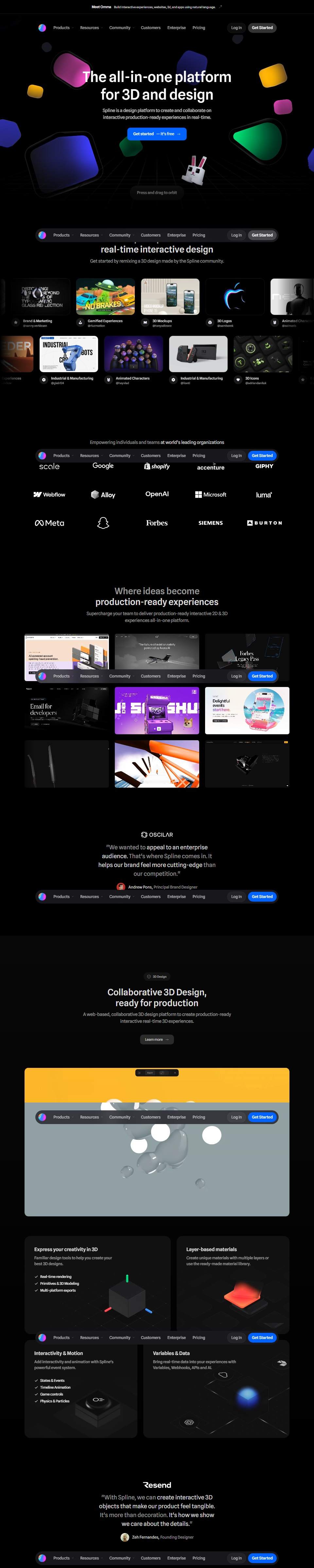 Spline — 3D Design Tool — full page preview